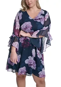 Plus Long Sleeve Floral Short Sheath