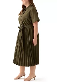 Plus Short Sleeve V-Neck Solid Cotton Fit and Flare