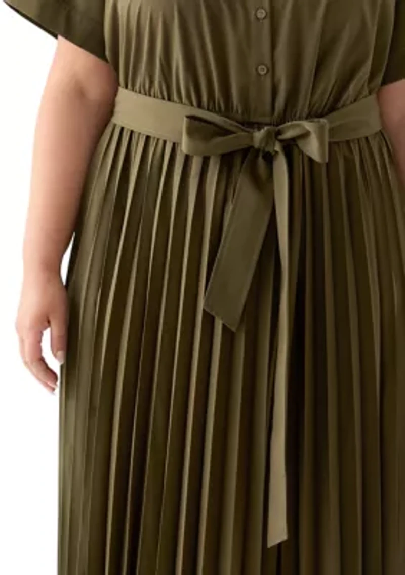 Plus Short Sleeve V-Neck Solid Cotton Fit and Flare