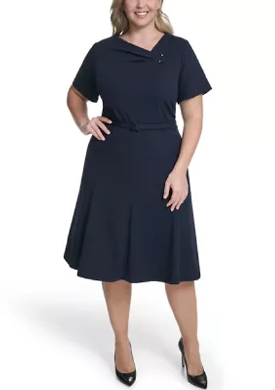 Plus Solid Scuba Midi Dress