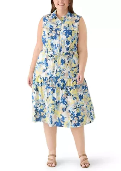 Plus Sleeveless Printed Shirtdress
