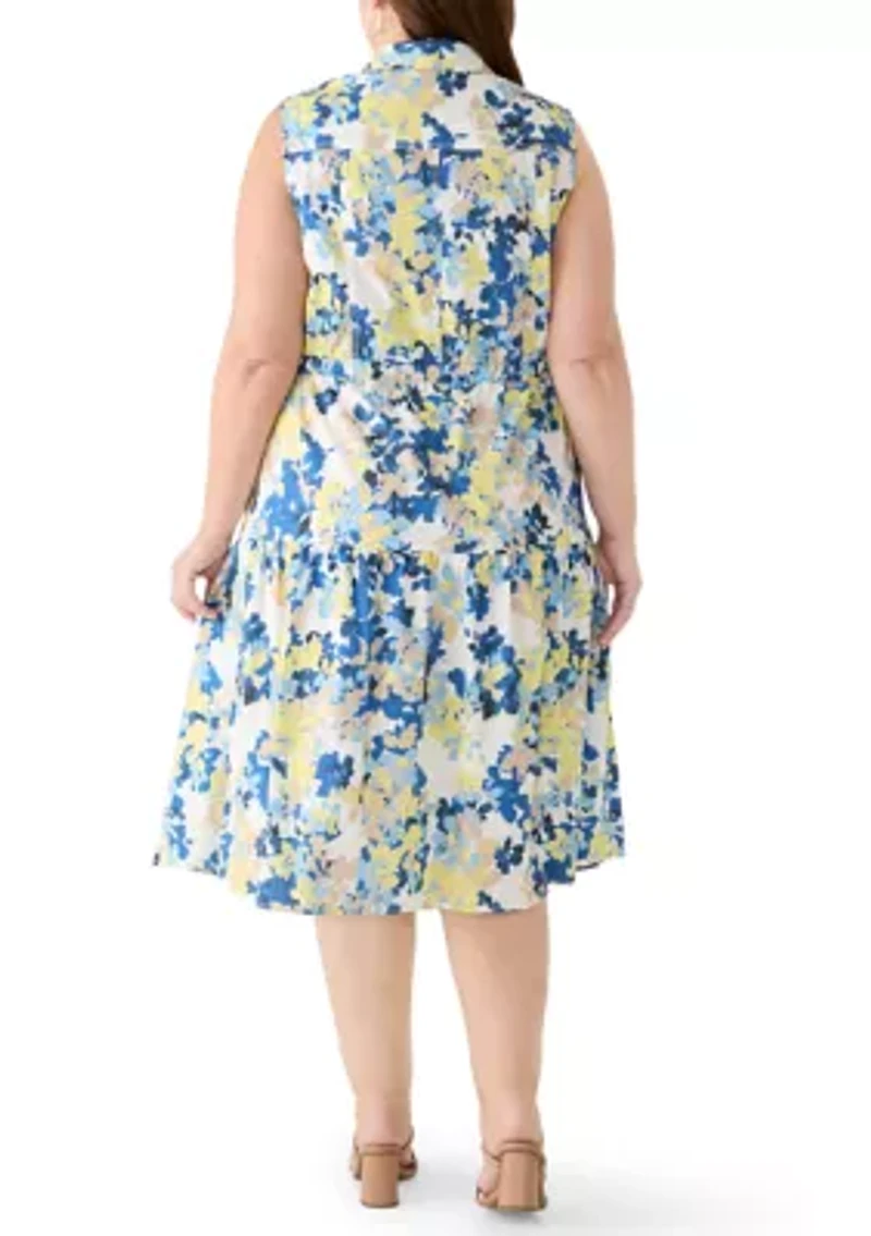 Plus Sleeveless Printed Shirtdress