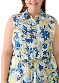 Plus Sleeveless Printed Shirtdress