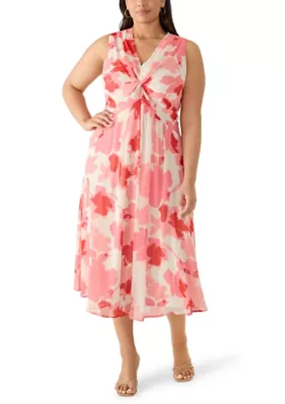 Plus Sleeveless Printed Chiffon Midi Dress