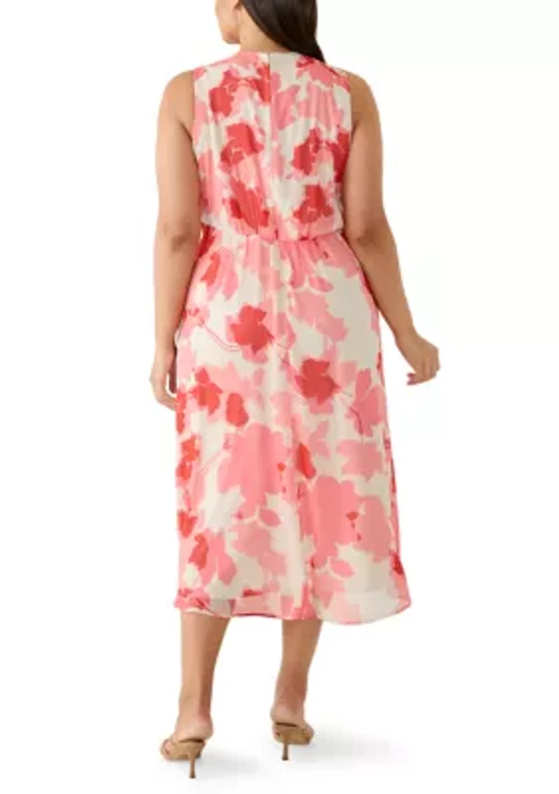 Plus Sleeveless Printed Chiffon Midi Dress