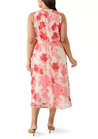 Plus Sleeveless Printed Chiffon Midi Dress