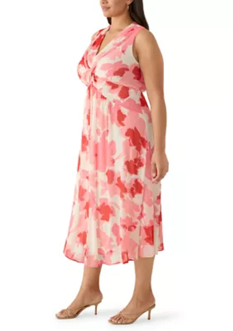 Plus Sleeveless Printed Chiffon Midi Dress