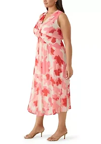 Plus Sleeveless Printed Chiffon Midi Dress