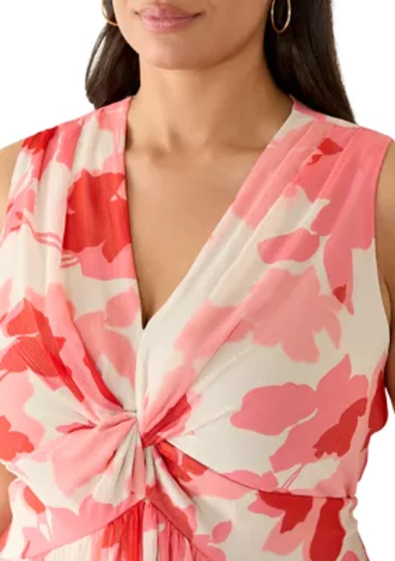 Plus Sleeveless Printed Chiffon Midi Dress