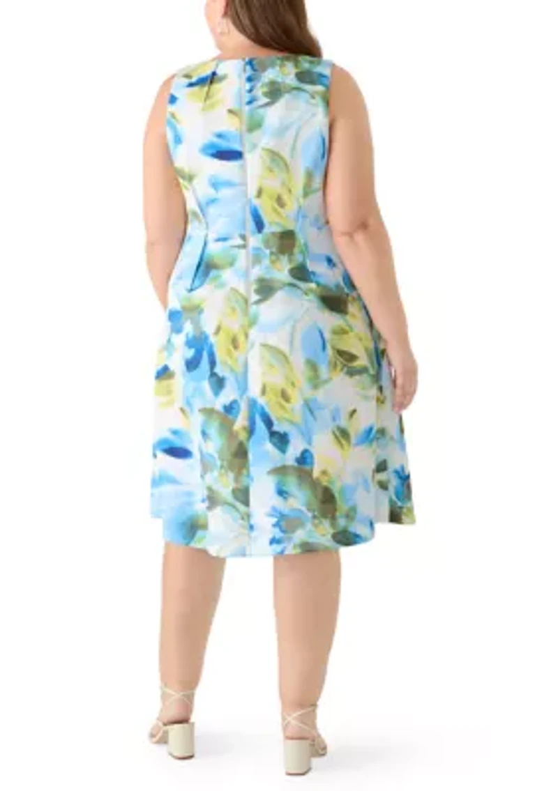 Plus Sleeveless Printed A-Line Dress
