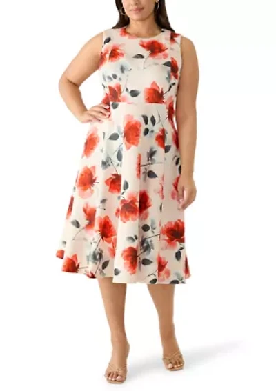 Plus Sleeveless Floral Scuba Mini Dress