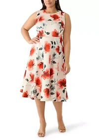 Plus Sleeveless Floral Scuba Mini Dress