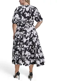 Plus Short Sleeve Printed Midi Dress