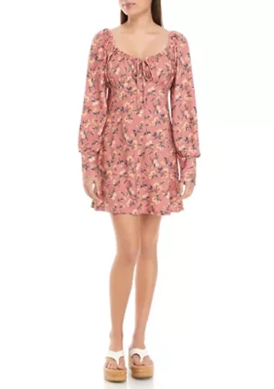 Juniors' Lantern Sleeve Floral Dress