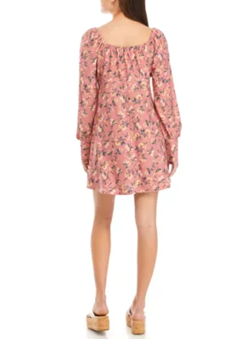 Juniors' Lantern Sleeve Floral Dress