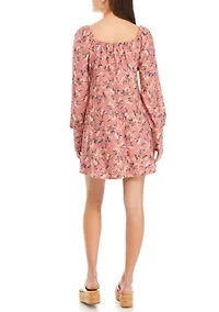 Juniors' Lantern Sleeve Floral Dress
