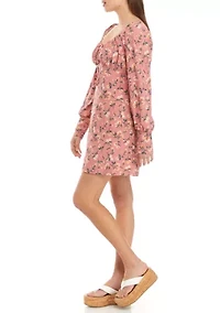 Juniors' Lantern Sleeve Floral Dress