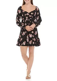 Plus Blouson Sleeve Cinched Cuff Floral Mini Dress