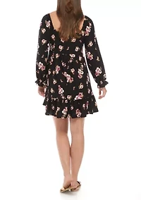 Plus Blouson Sleeve Cinched Cuff Floral Mini Dress