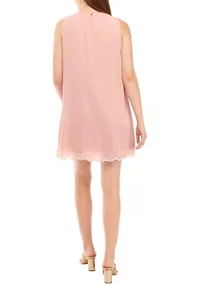 Juniors' Sleeveless Scalloped Dress with Necklace