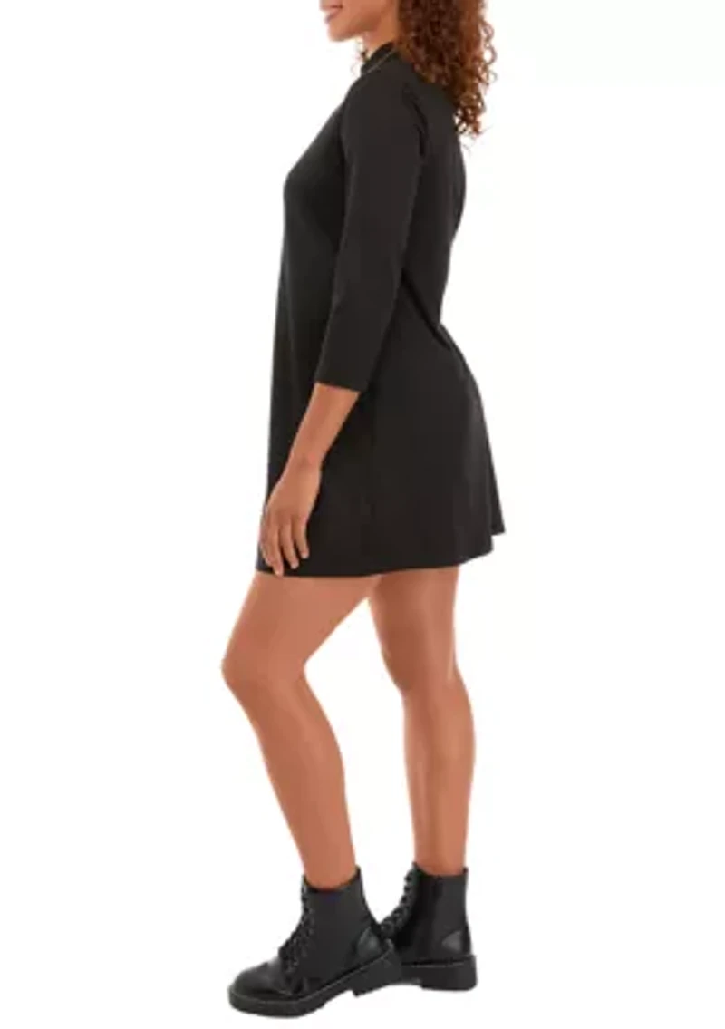 Juniors' 3/4 Sleeve Mock Swing Dress