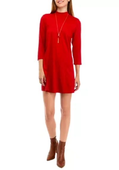 Juniors' 3/4 Sleeve Dress with Necklace