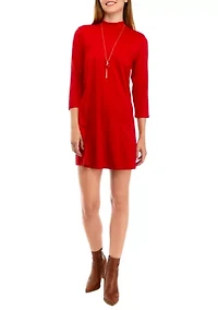 Juniors' 3/4 Sleeve Dress with Necklace