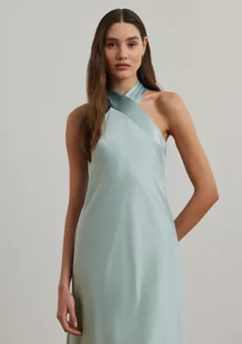 Women's Satin Charmeuse Halter Cocktail Dress