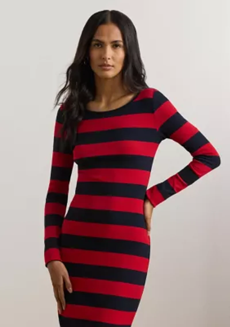 Striped Cotton Blend Ribbed Dress