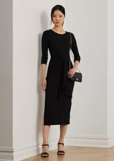 Women's Tie-Front Cotton-Blend Crew Neck Dress