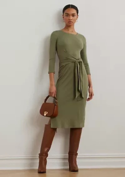 Women's Tie-Front Cotton-Blend Crew Neck Dress