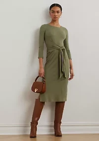 Women's Tie-Front Cotton-Blend Crew Neck Dress