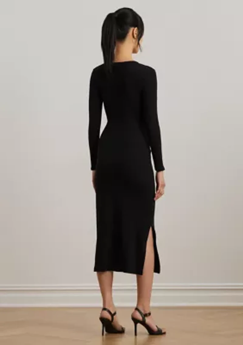 Women's Tie-Front Cotton-Blend Crew Neck Dress