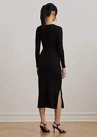 Women's Tie-Front Cotton-Blend Crew Neck Dress