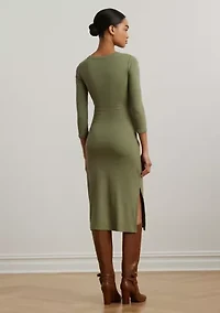 Women's Tie-Front Cotton-Blend Crew Neck Dress