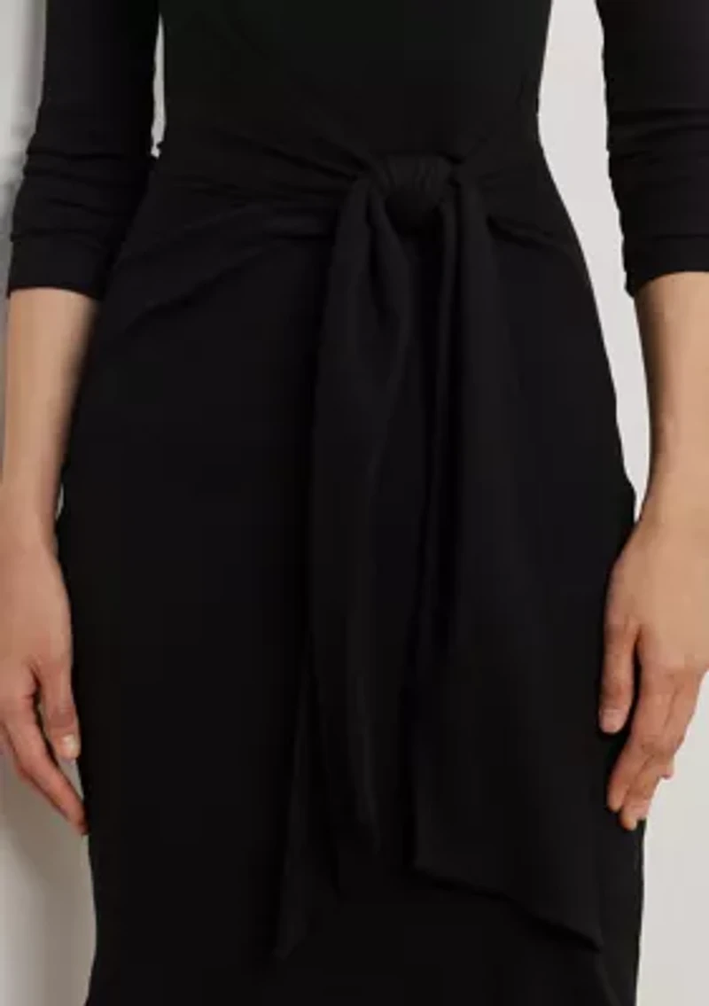 Women's Tie-Front Cotton-Blend Crew Neck Dress