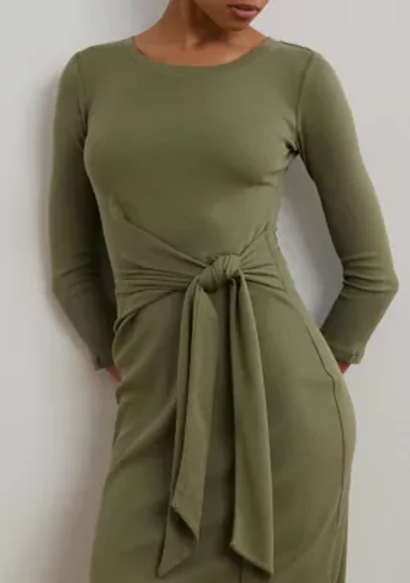 Women's Tie-Front Cotton-Blend Crew Neck Dress