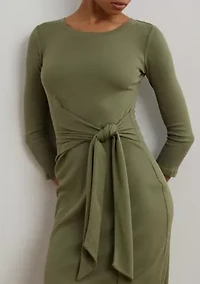 Women's Tie-Front Cotton-Blend Crew Neck Dress