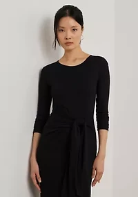 Women's Tie-Front Cotton-Blend Crew Neck Dress