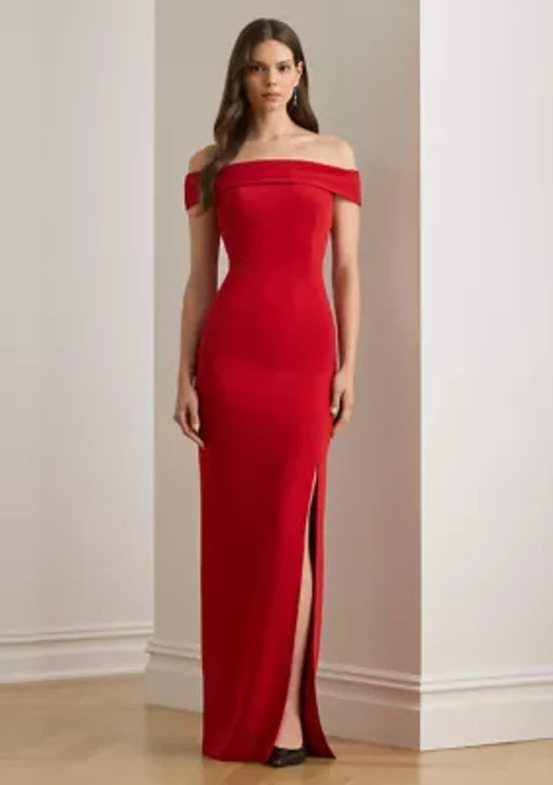 Crepe Off-the-Shoulder Gown