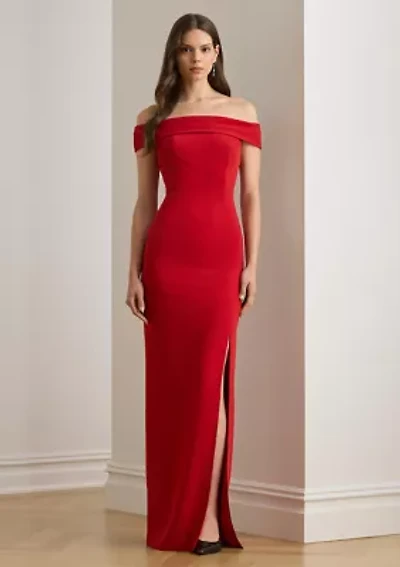 Crepe Off-the-Shoulder Gown