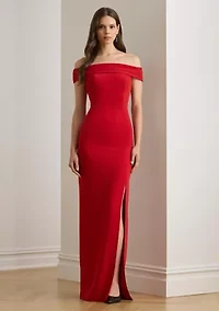 Crepe Off-the-Shoulder Gown