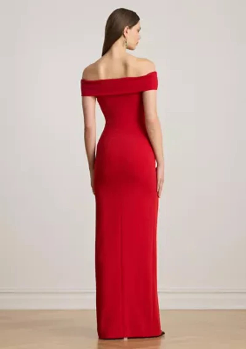 Crepe Off-the-Shoulder Gown