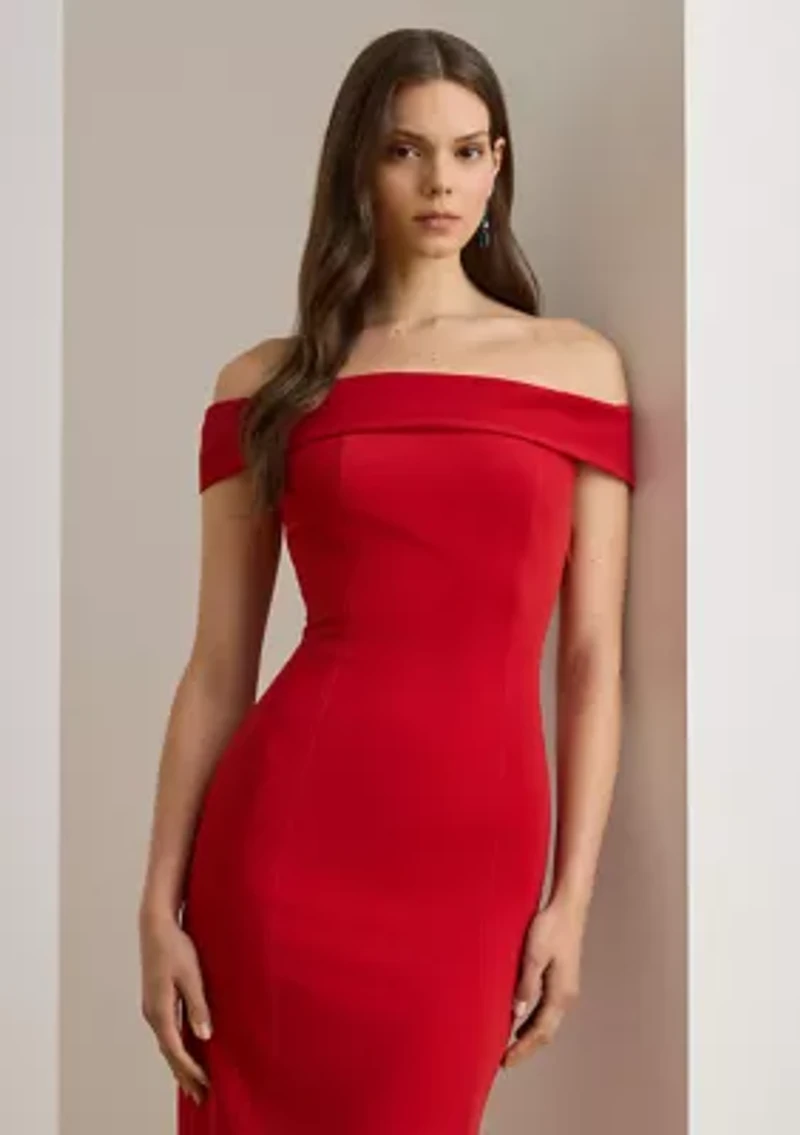Crepe Off-the-Shoulder Gown