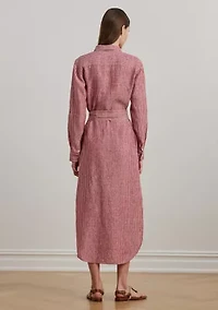 Women's Striped Linen Roll-Tab-Sleeve Shirtdress