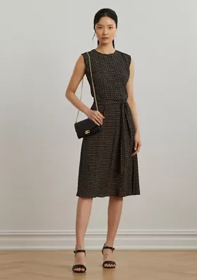 Women's Geo-Print Belted Bubble Crepe Dress