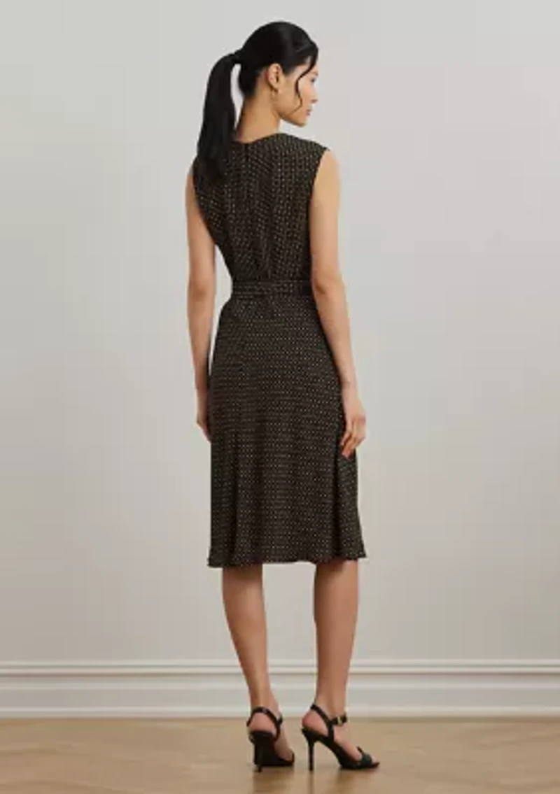 Women's Geo-Print Belted Bubble Crepe Dress