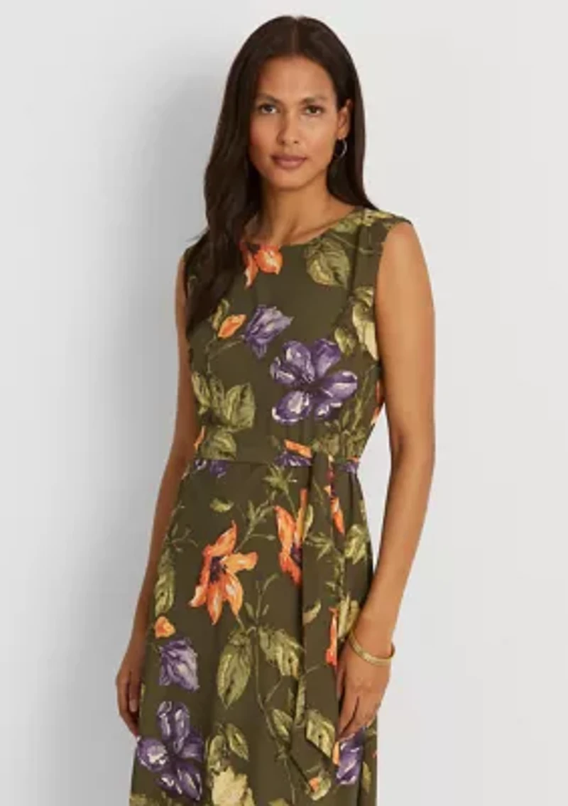 Women's Floral Belted Crepe Dress