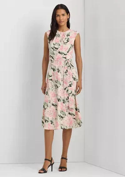 Women's Floral Bubble Crepe Cap-Sleeve Dress