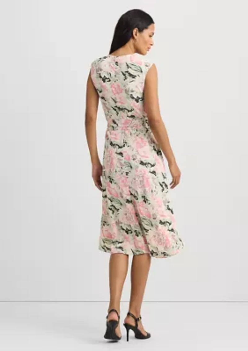 Women's Floral Bubble Crepe Cap-Sleeve Dress